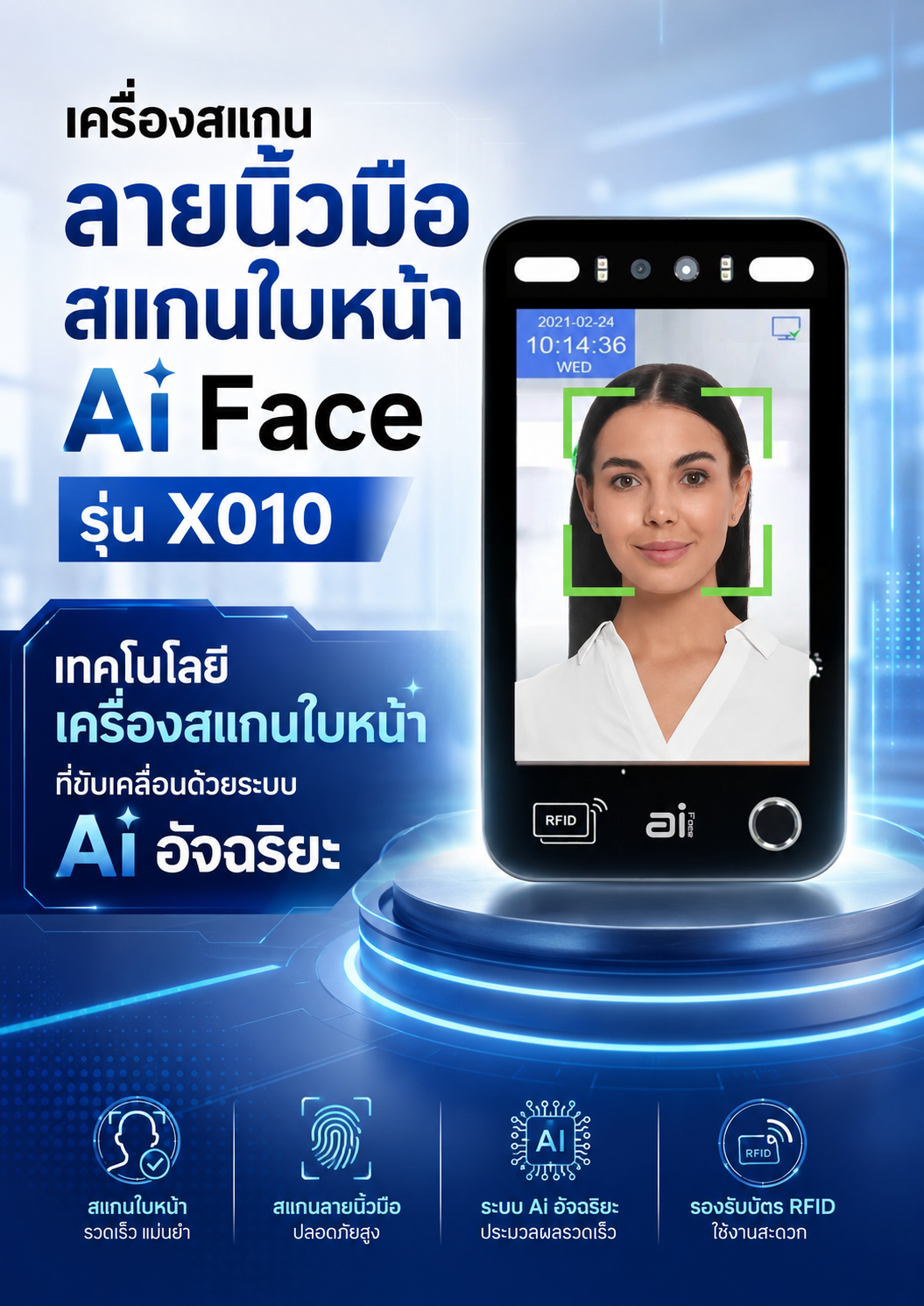Ai Face X010 เครื่องสแกนลายนิ้วมือ เครื่องสแกนใบหน้า Picture