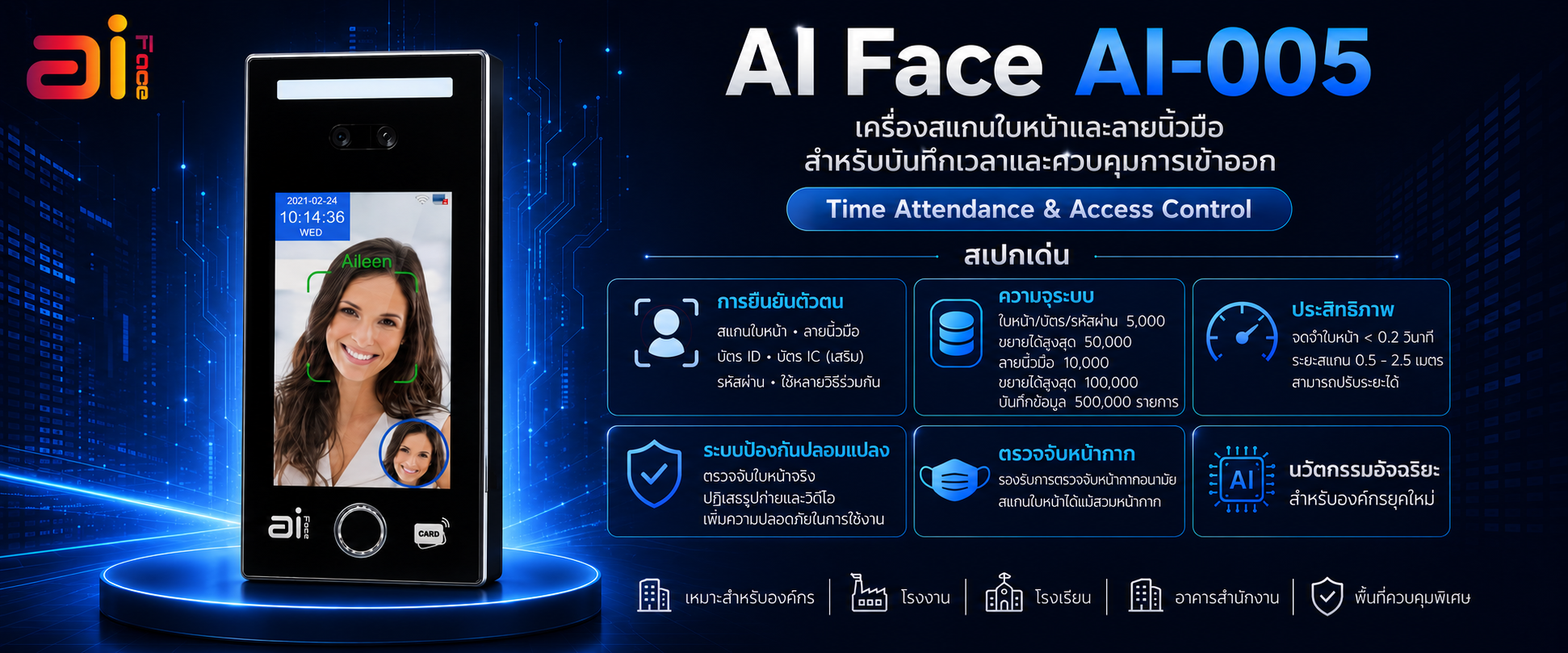 Ai Face Ai-005 เครื่องสแกนลายนิ้วมือ สแกนใบหน้าเข้างาน ภาพ 1