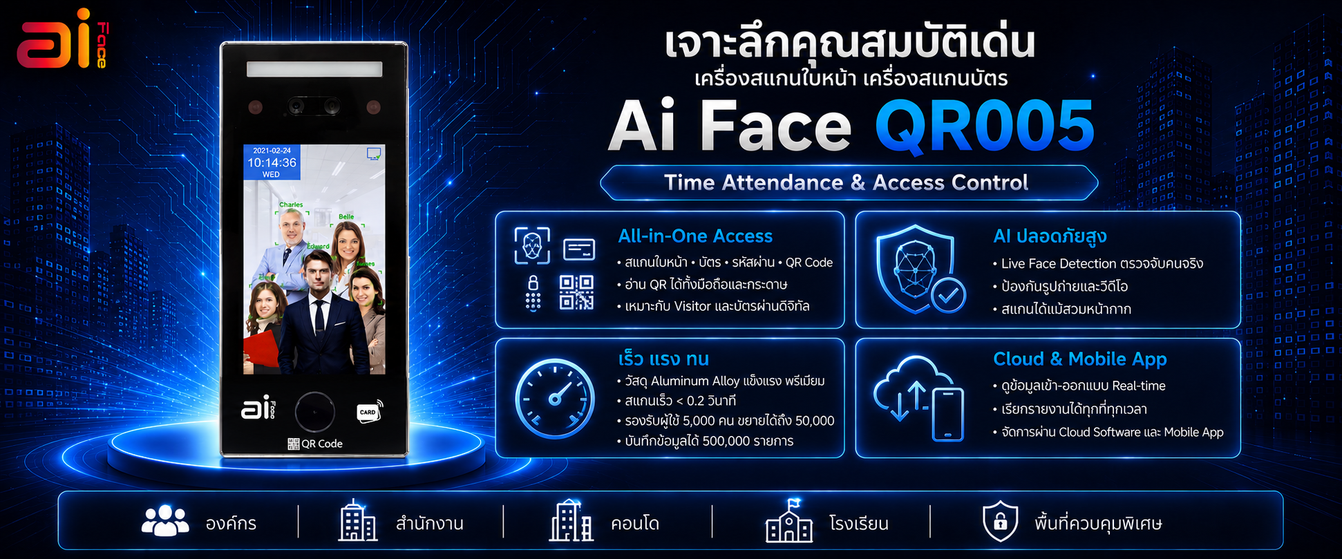 Ai Face QR-005 เครื่องสแกนลายนิ้วมือ เครื่องสแกนใบหน้า ภาพ 3