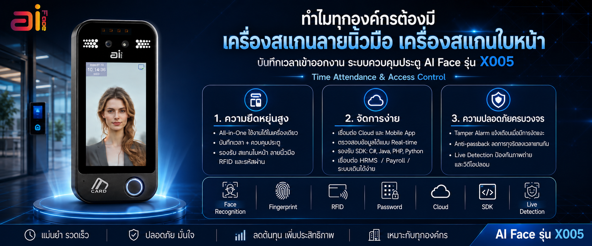 Ai Face X005 เครื่องสแกนลายนิ้วมือ เครื่องสแกนใบหน้า ภาพ 1