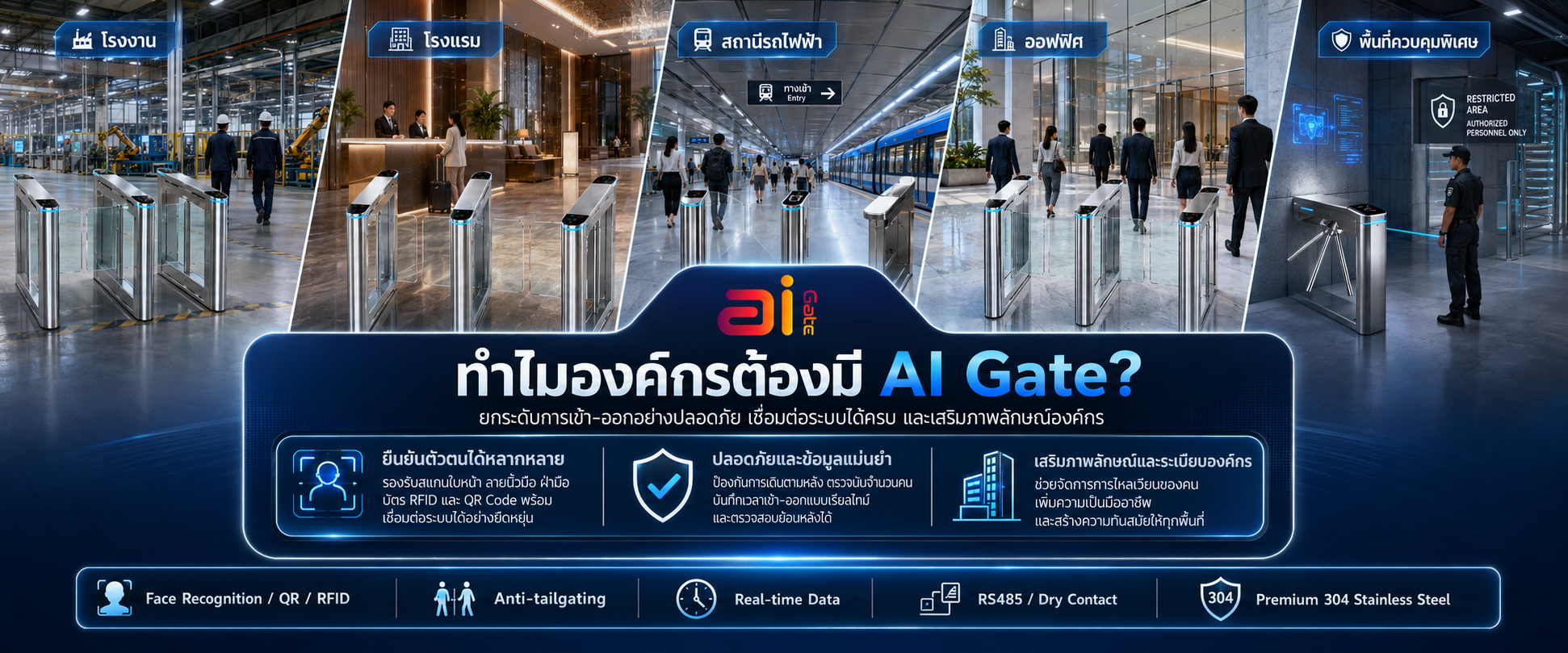 Ai Turnstile Gate ที่กั้นทางเดินอัตโนมัติ ประตูกั้นทางเดิน 3
