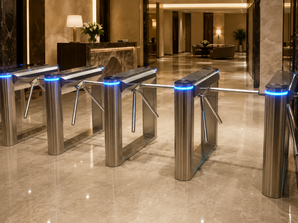 ประตูกั้นคนอัตโนมัติ ประตูกั้นทางเข้าออก Ai Gate Turnstile Tripod TP112 โรงแรม