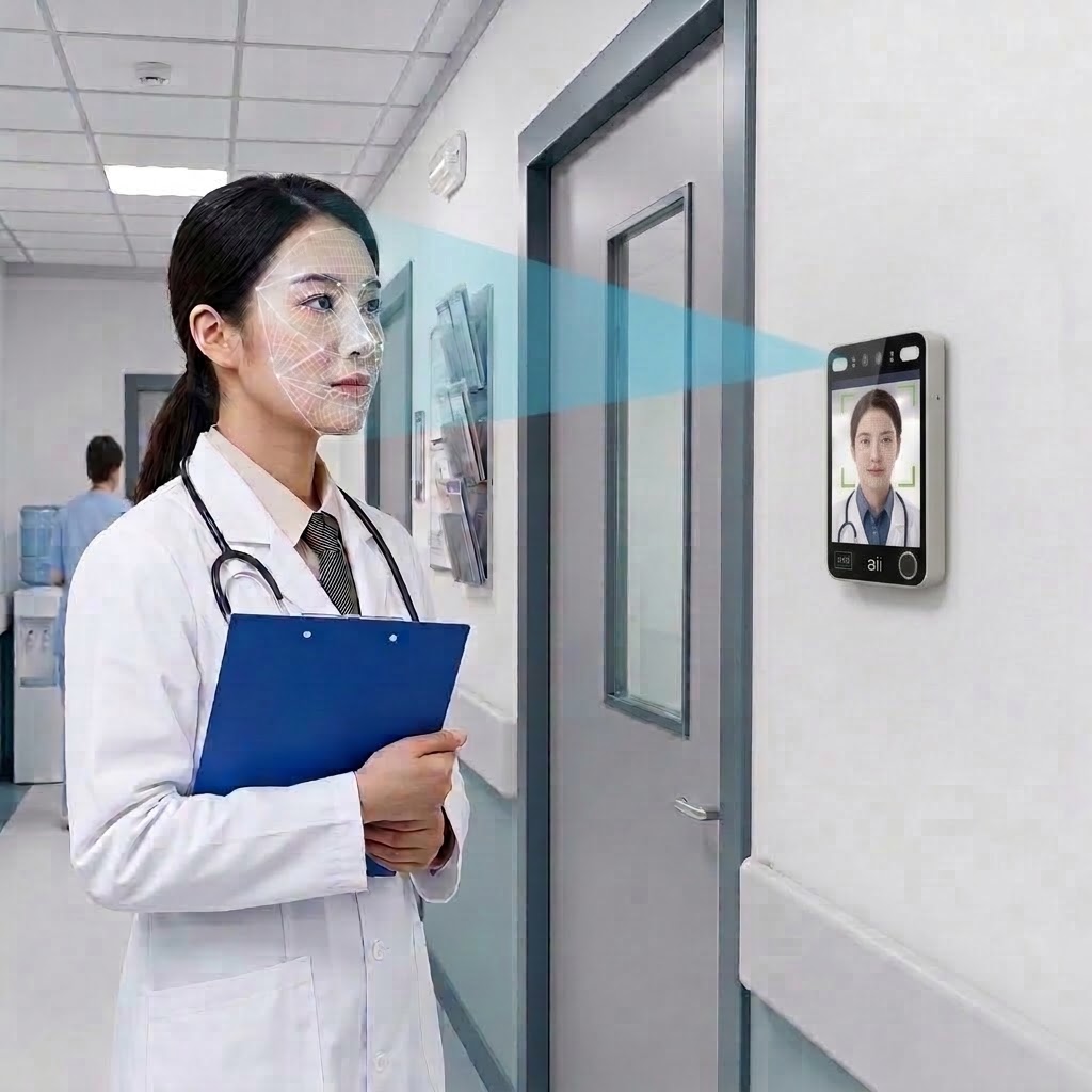 Ai Face X008 Time Attendance and Access Control เครื่องสแกนใบหน้าเข้างาน พร้อมลายนิ้วมือ และบัตร RFID โรงพยาบาล