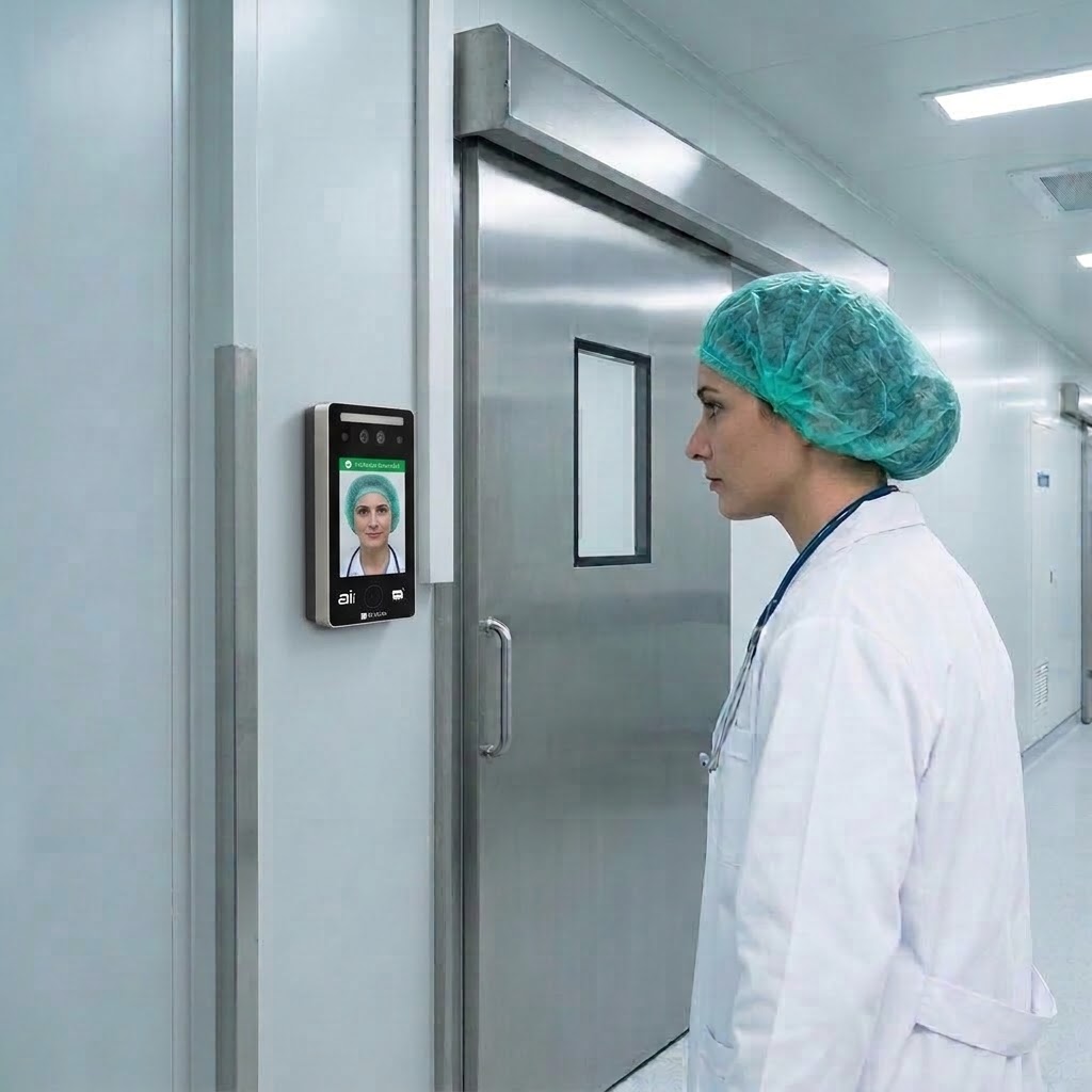 เครื่องสแกนใบหน้าเข้างาน และ QR Code Time Attendance and Access Control Ai Face QR-005 โรงพยาบาล